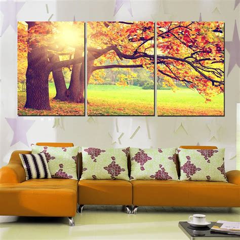 3 Piece Tree Large Wall Art Pictures Autumn Landscape Sunshine Canvas ...