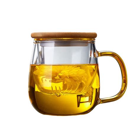 350ml Glass Tea Mug With Infuser And Lid , 304 Stainless Steel Filter ...