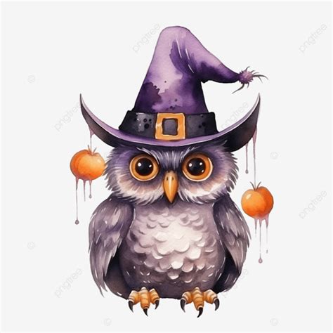 Owl Halloween Wearing Magic Hat Watercolor Illustration, Wizard Hat ...