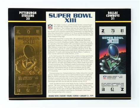 Super Bowl XIII Commemorative Score Card with 22kt Gold Ticket ...