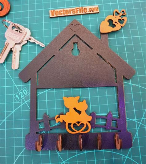 Laser Cut Wooden Wall Mounted Key Holder House Shape Key Hanger CDR and DXF File | Vectors File