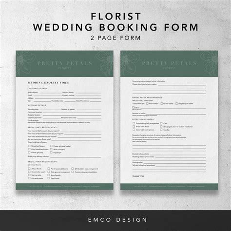 Florist Wedding Booking Form Florist Order Forms Wedding - Etsy ...