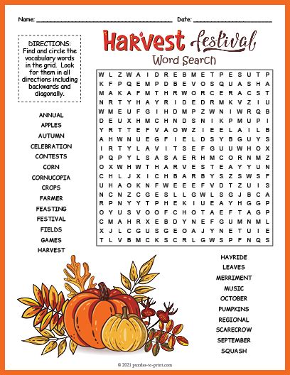 Harvest Festival Word Search