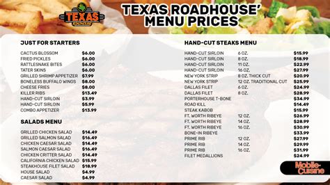 Texas Roadhouse Menu With Prices 2024 Near Me - Anabal Sabine