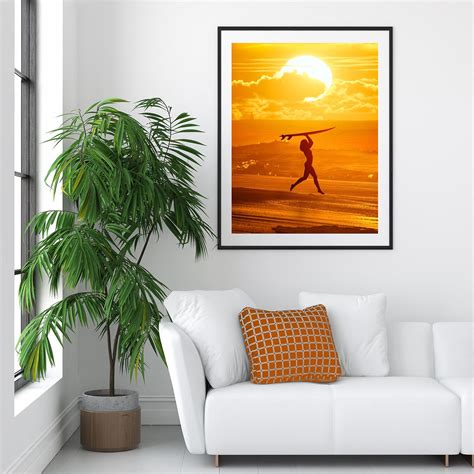 Sunset Surfer: Silhouette of a Girl Running With Surfboard - Etsy