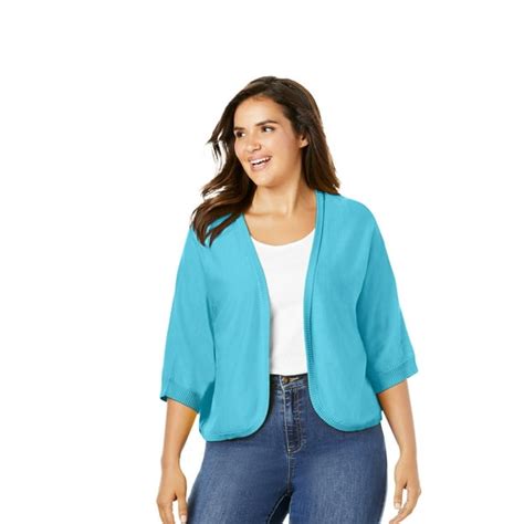 Woman Within - Woman Within Women's Plus Size Rib Trim Cardigan Shrug - Walmart.com - Walmart.com