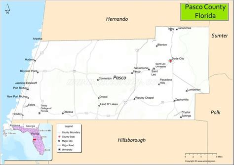 Map of Pasco County, Florida showing cities, highways & important places. Check Where is Pasco ...