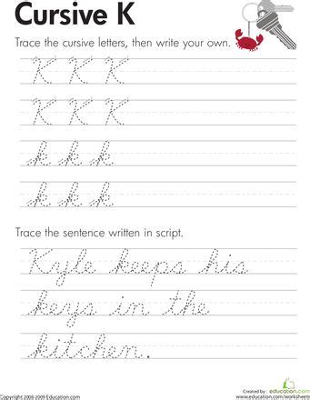 Cursive K | Worksheet | Education.com | Cursive handwriting practice ...