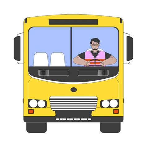 School bus driver arab man 2D cartoon character. Reflective clothing ...