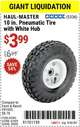 HAUL-MASTER 10 in. Pneumatic Tire with White Hub for $3.99 – Harbor ...