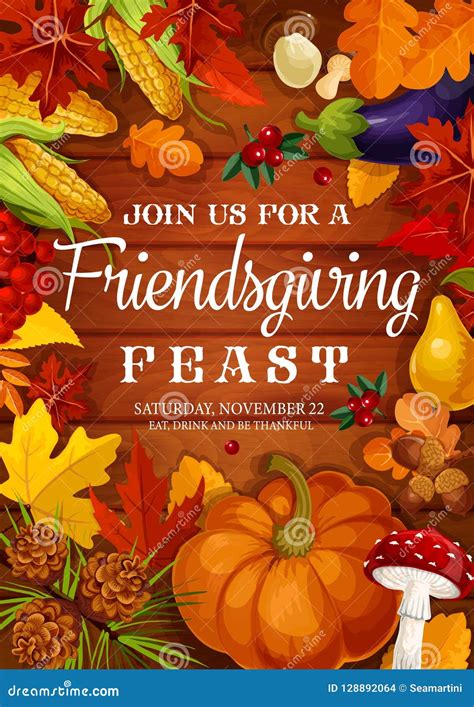 Friendsgiving Feast, Thanksgiving Potluck Dinner Stock Vector - Illustration of design, maple ...