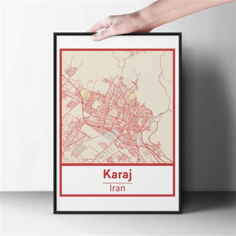 Retro Karaj Iran Street Map Poster & Canvas Print Options - Etsy