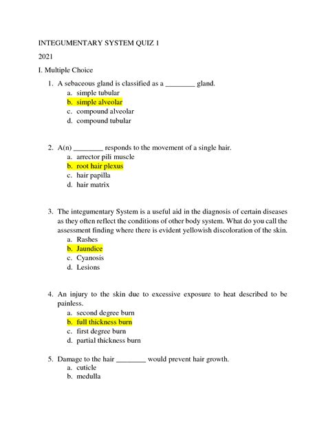 SOLUTION: Integumentary system practice quiz - Studypool