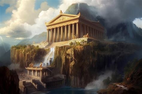 Premium Photo | Illustration of Mount Olympus with grand temples and mythical creatures modern ...