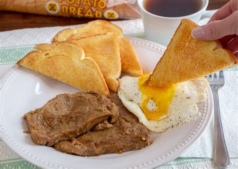 Scrapple & Eggs Breakfast - Martin's Famous Potato Rolls and Bread