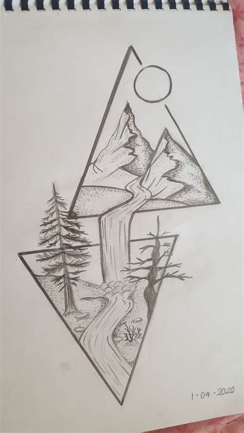 Triangles drawing sketch of landscapes mountains stippling shading | Art drawings simple, Tree ...