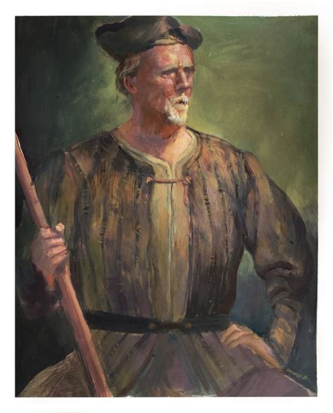 an oil painting of a man with a baseball bat in his hand and wearing a hat