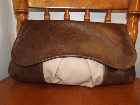 Oversized Leather Clutch Bag brown cream autumn/winter | Etsy