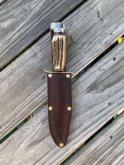 Vintage Edge Brand Bowie knife with hand made leather sheath