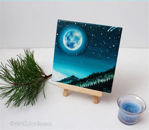 Night Sky Painting Starry Sky Full Moon Oil Painting on Canvas - Etsy