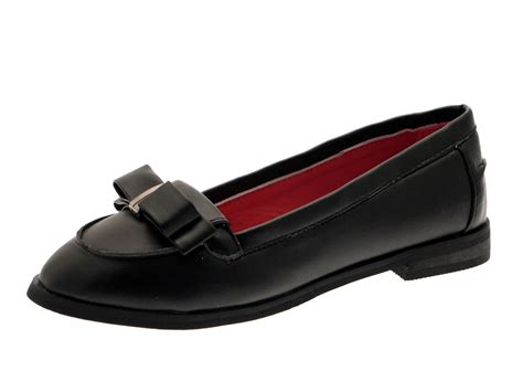 Girls Kids Black School Shoes Mary Jane / Slip On Faux Leather Junior ...