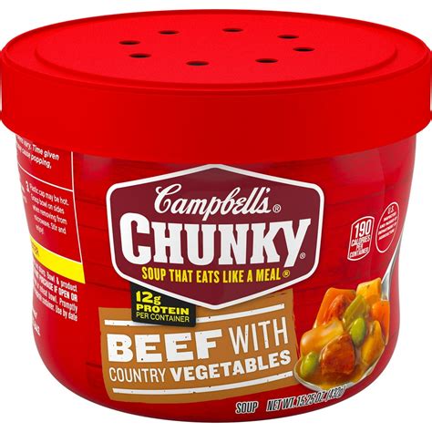 Campbell's Chunky Microwavable Soup, Beef with Country Vegetables Soup, 15.25 Ounce Bowl ...