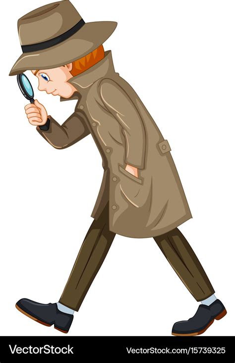 Detective looking for clues with magnifying glass Vector Image