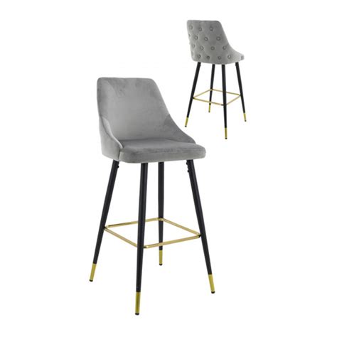 Hunter Grey Velvet Bar Stools In Pair | Furniture in Fashion