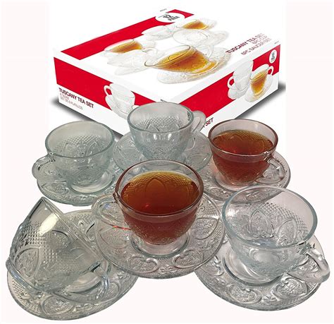 Cup & Saucer Set Glass Tea Coffee Cup Glass Saucer 12 Piece Cup ...