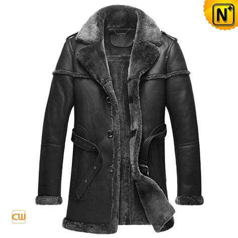 Black Sheepskin Shearling Coats for Men CW878578