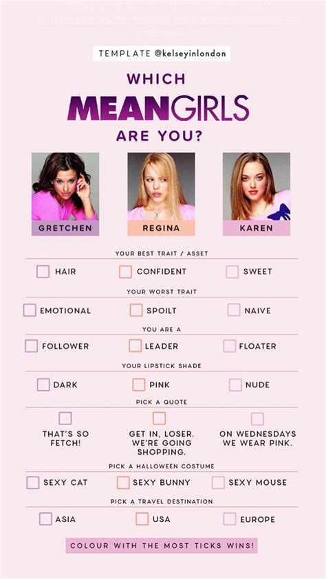 Which Mean Girls are you? Instagram Story Template by @kelseyinlondon # ...