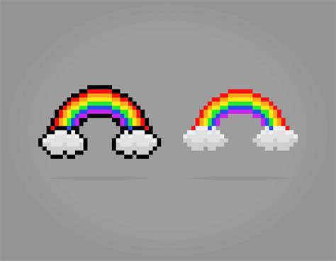 8 bit pixel rainbow with clouds, for game assets and cross stitch patterns in vector ...