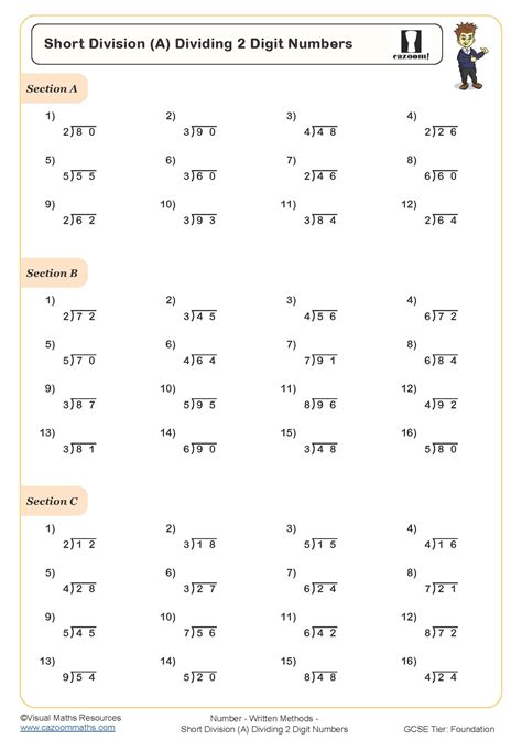 Short Division (A) Dividing 2 Digit Numbers Worksheet | Printable PDF ...