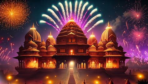 Premium AI Image | Diwali Fireworks Temple