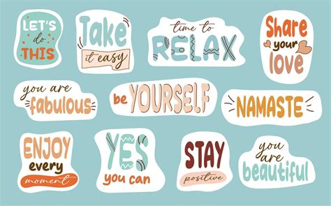 Motivational stickers set. Cute positive badges, lettering, doodle ...