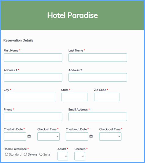 Hotel Reservation Form Template | Formsite