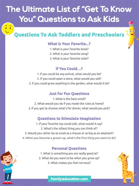 60+ Get To Know You Questions to Ask Kids (& Free Printable) - FamilyEducation