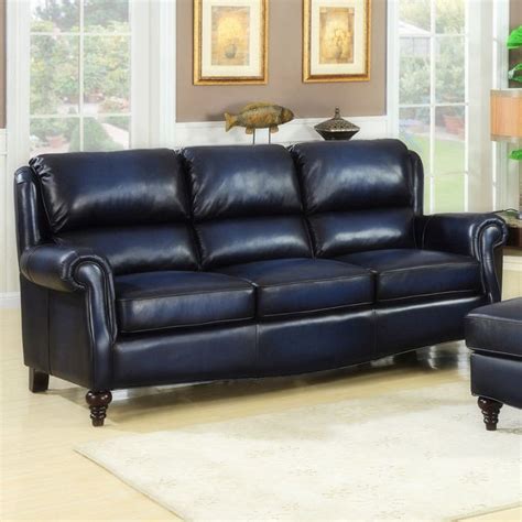 Blue Leather Sofa With Nailheads - Sofa Design Ideas