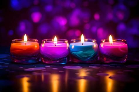 Premium AI Image | Four Tealight Candles With Purple Danger Photos ...
