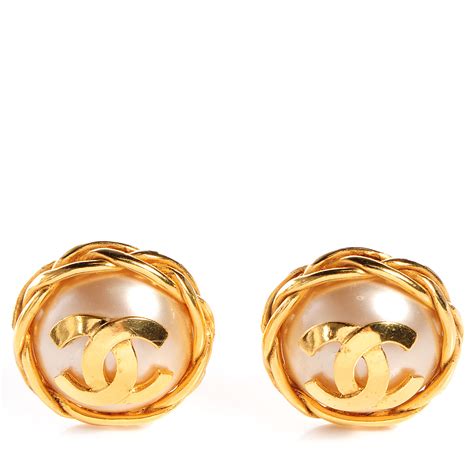 CHANEL Faux Pearl Gold CC Clip On Earrings 73027