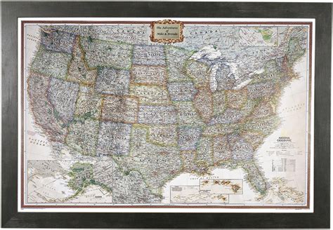 Push Pin Travel Maps Personalized Executive US with Rustic Black and Pins - 27.5 inches x 39.5 ...