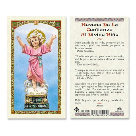 Novena De La Confianza Al Nino Divino Tarjetas De Oracion Laminadas En Espanol Laminated Prayer ...