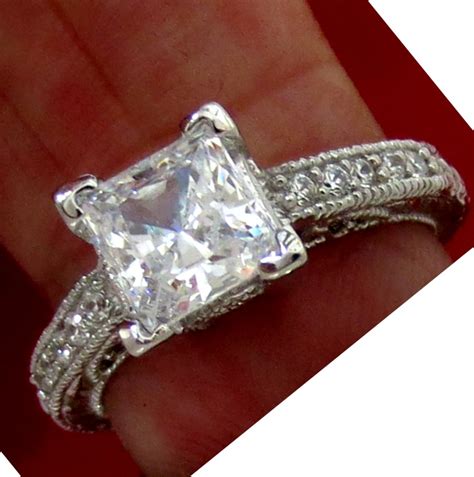 2.06 CT PRINCESS CUT MAN MADE DIAMOND ENGAGEMENT RING 14K SOLID white ...