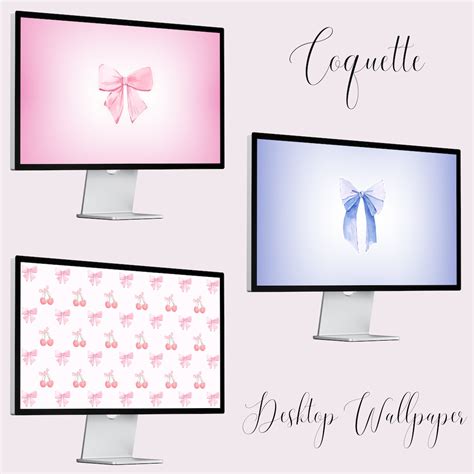 Coquette Desktop Wallpaper Set of 4 Bow Wallpaper Pink Bow Wallpaper ...