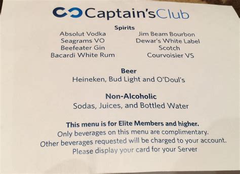 Current Captain's Club Drink Menu - Celebrity Cruises - Cruise Critic Community