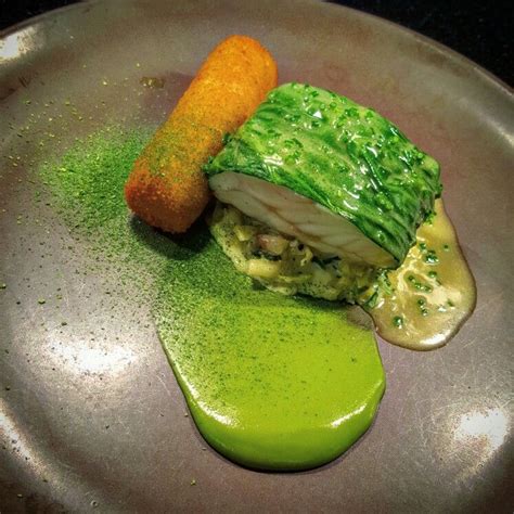 East coast turbot, potato croquet, variations of cabbage, chive butter ...