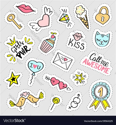 Fashion girly stickers set Royalty Free Vector Image