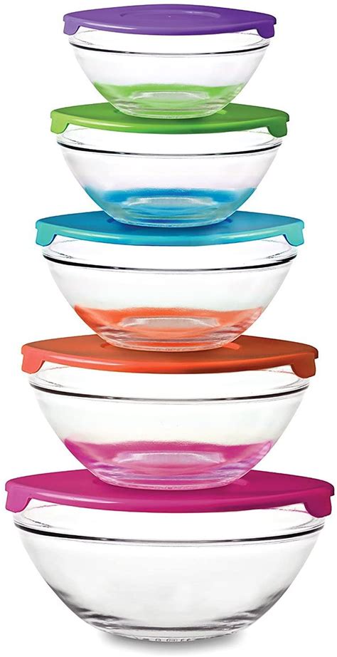 10 Piece Glass Bowl Set with Plastic Lids (Microwave, Freezer and Dish ...