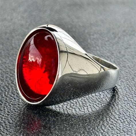 Silver Handmade Ruby Stone Ring , Natural Ruby Ring , Oval Red Stone Ring , Ottoman Style ...