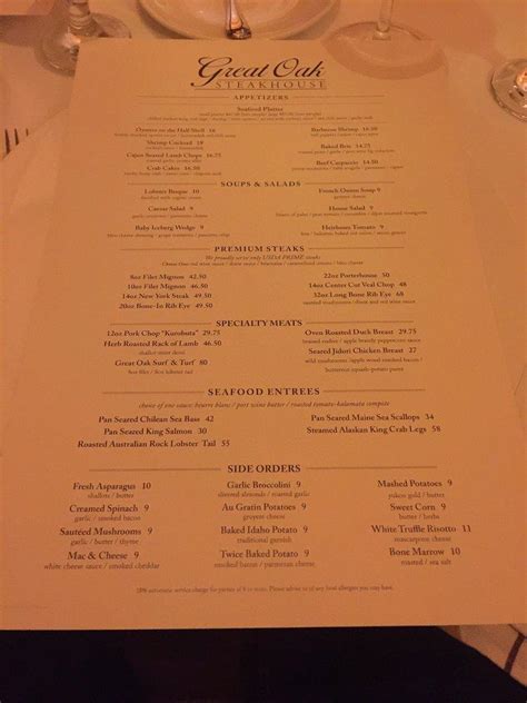 Menu at The Great Oak Steakhouse, Temecula, Pechanga Pkwy